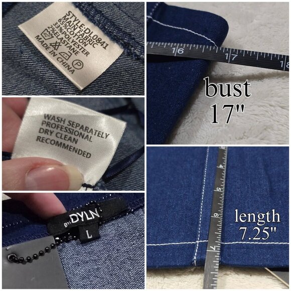 By.DYLN Denim Tube Top – Dark Blue Smocked Strapless Crop w/ Zipper | Deadstock - Picture 12 of 14